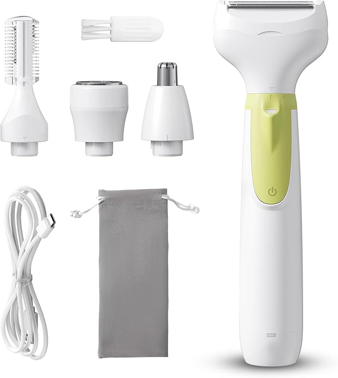 Electric Razors for Women, 4-in-1 Painless Shaver for Face, Bikini, Body & Underarms, Waterproof Cordless Foil Shaver for Wet/Dry Use with LED Light, USB Charging, Travel Bag