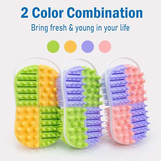 2-in-1 Silicone Body Hair Scrubber Upgraded Bristles Exfoliating Massage Shower Body Scrub Bathing Brush for All Skin No Slip Ergonomic Handle Exfoliator Silicone Loofah Easy Clean (1pc Green+Yellow)