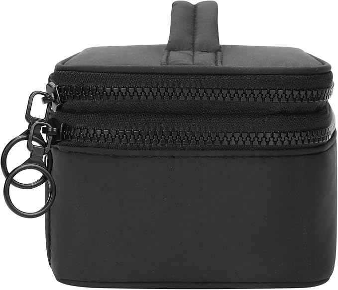 Relavel Makeup Bag Small for Women, Portable Cute Travel Cosmetic Bag, 2-Layers Design with Makeup Brush Compartment for Girls, Preppy Make Up Organizer for Travel Essentials Toiletries, Black