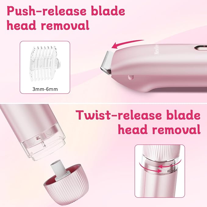 Bikini Trimmer for Women, 2-in-1 Electric Razors for Women for Bikini Line & Sensitive Areas, IPX7 Waterproof Wet & Dry Razor for Underarms, Legs, Arms, Body & Face, USB-C Rechargeable, Pink