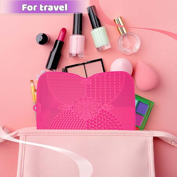 2 Pack Silicone Makeup Brush Cleaner Pad with Suction Cup, 8 Textures, Stable, YalsFTY Makeup Brush Cleaning Mat with Suction Cup (Rose and Purple)
