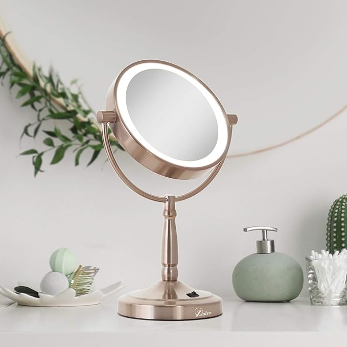 Zadro 9" Round LED Makeup Mirror with Lights and Magnification 5&10X/1X AA Battery Operated Swivel Lighted Makeup Mirror