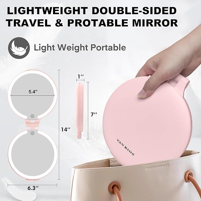 6.3 Inch Folding Rechargeable Double Sided Makeup Mirror with Lights,Travel Portable Magnifying (10x 1x),Magnifying Mirror with Light for Myopia and Makeup Fanatics