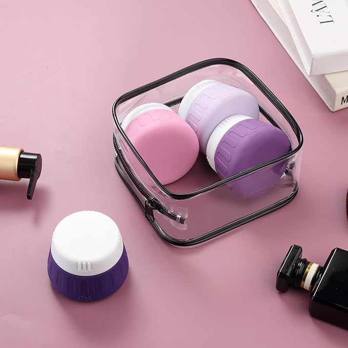 Gemice 2 oz Travel Containers for Toiletries, 4-Pack TSA Approved Travel Size Toiletries Containers for On-the-Go, Small Leak-Proof Travel Essentials Silicone Jar for Shampoo, Lotions, Cleanser