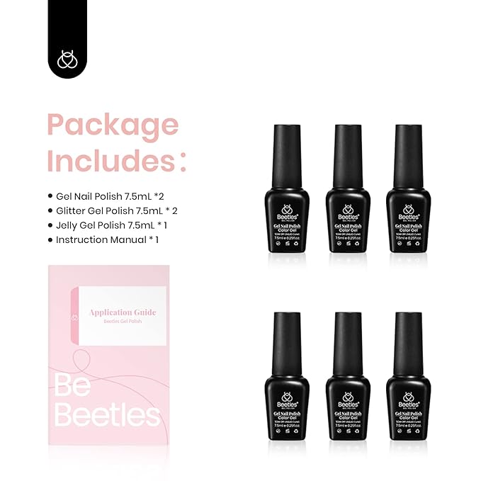 beetles Gel Nail Polish 6 Colors, Pink Champagne Glitter Gel Nail Kit Old Money Collection Nude Pink Cream Color Soak Off UV LED Nail Polish Manicure Kit for Women Girls Back to School Nails