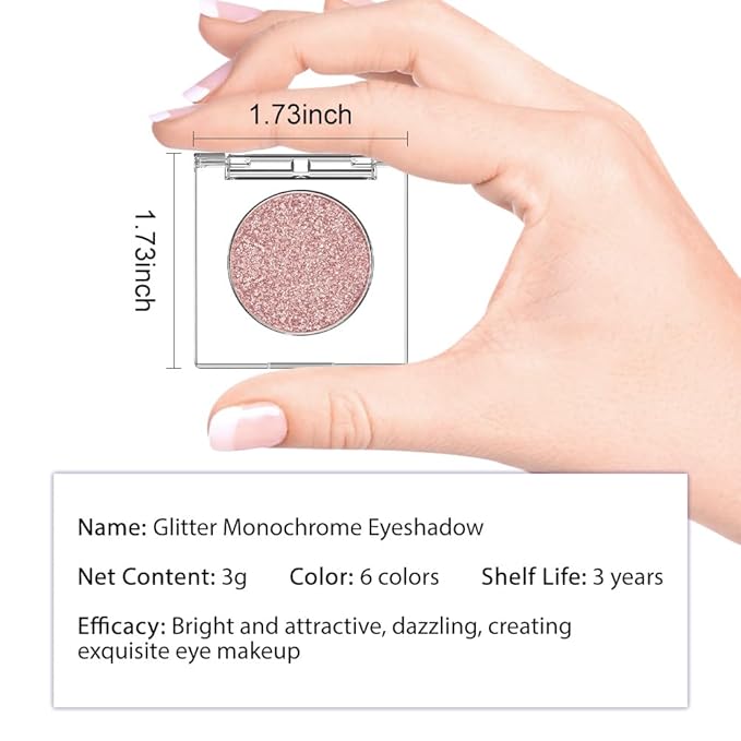 Glitter Shimmer Sparkle Eye Shadow Palette Makeup for Women, Shimmer Rose Gold Glitter Metallic Holographic Iridescent Cream Iridescent Single Monochrome Eyeshadow Makeup