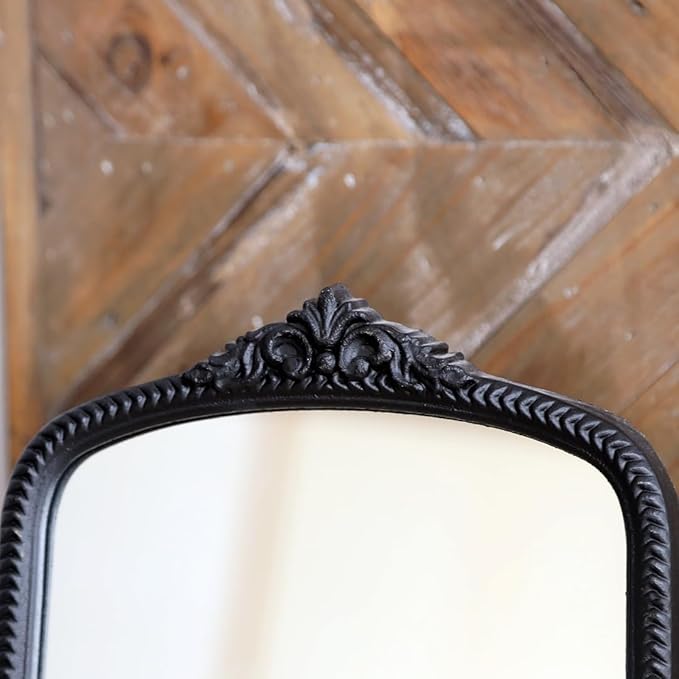 Black Vintage Arched Vanity Mirror, Baroque Tabletop Makeup Mirror, Decorative Antique Mirror for Dresser, Bedroom, Living Room, 11.8" x 9.6"