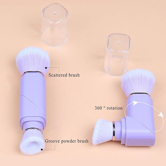 Vtrem Retractable Travel Makeup Brush: 3 Colors Kabuki Double-Ended Foundation Blush Brushes Set Mini Compact Face Brush with Cover Highlighter Flawless Powder Cosmetics, Blue Black Purple