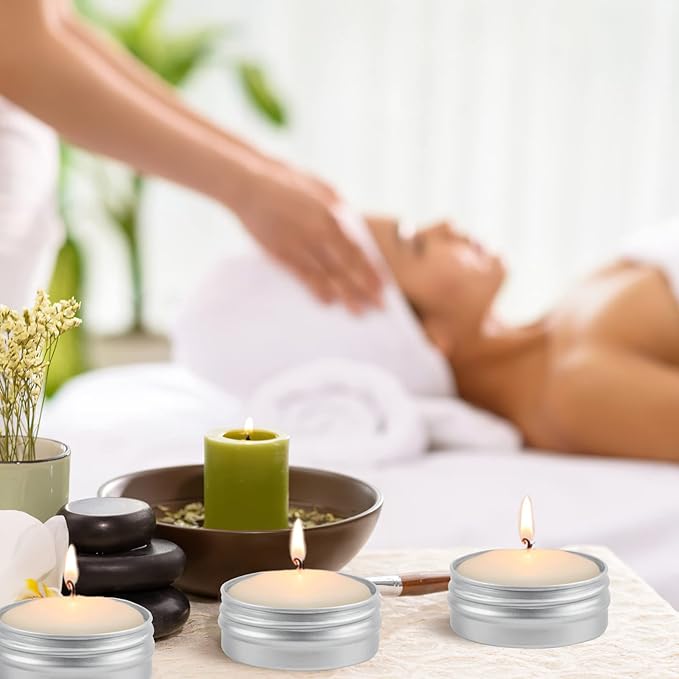 TUZAZO 24Pack 1/2 Oz Aluminum Tin Cans with Screw Lid and Labels, Refillable Travel Sized Cosmetic Containers Small Tins for Lip Balms, Salves, Lotion Bars, Candles