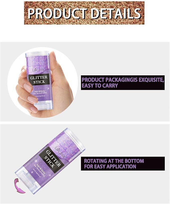 Body Glitter Stick, Singer Concert Music Halloween Rave Festival Purple Costume Accessories Makeup Glitter Stick.