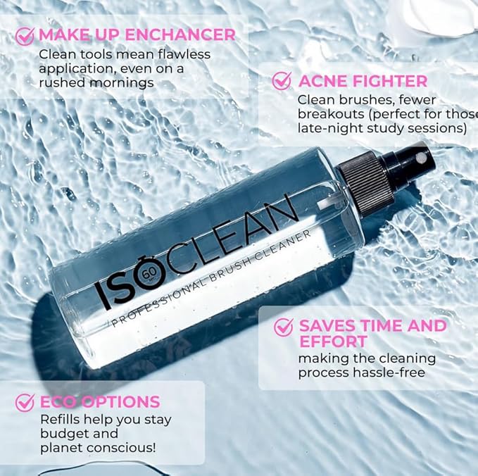 ISOCLEAN Professional Brush Cleaner 9 fl oz - Spray Top Makeup Brush Cleaner for Cosmetic Tools, Cleans Bristles, Scented No-Rinse Formula Dries in 60 Seconds, Vegan, Not Tested on Animals