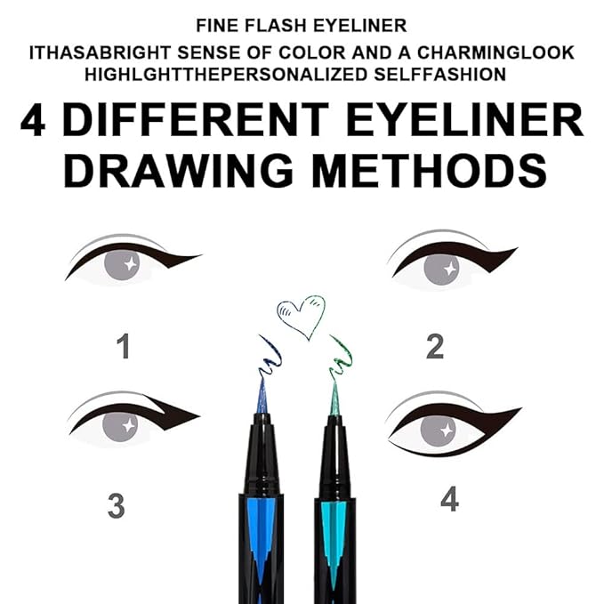 evpct 2Pcs Green & Royal Blue Glitter Shimmer Liquid Eyeliner Eye Shadow Makeup Pencil Set, Green Blue Face Body Glitter Makeup Fake Eyelashes Mascara, Sparkle Metallic Colored Eyeliner Waterproof