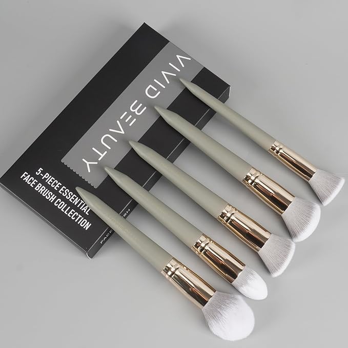 5pcs Face Makeup Brush Set - Ideal for Setting Powder, Blush & Contour - Fluffy Brushes Enhanced Powder Pickup for Smooth, Natural Application, A Collection Designed for Cheeks Make up (Grey)