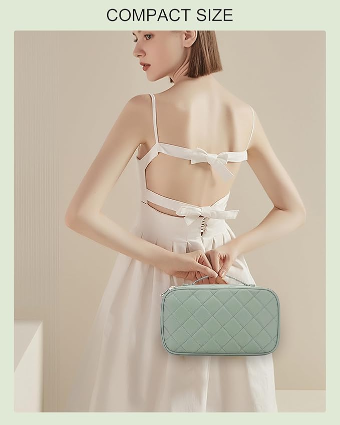 Relavel Small Makeup Bag, Travel Cosmetic Bag Make Up Pouch, Small Makeup Organizer Bag for Women, Waterproof Handbag Toiletry Bag Essentials for Daily Use (Green)