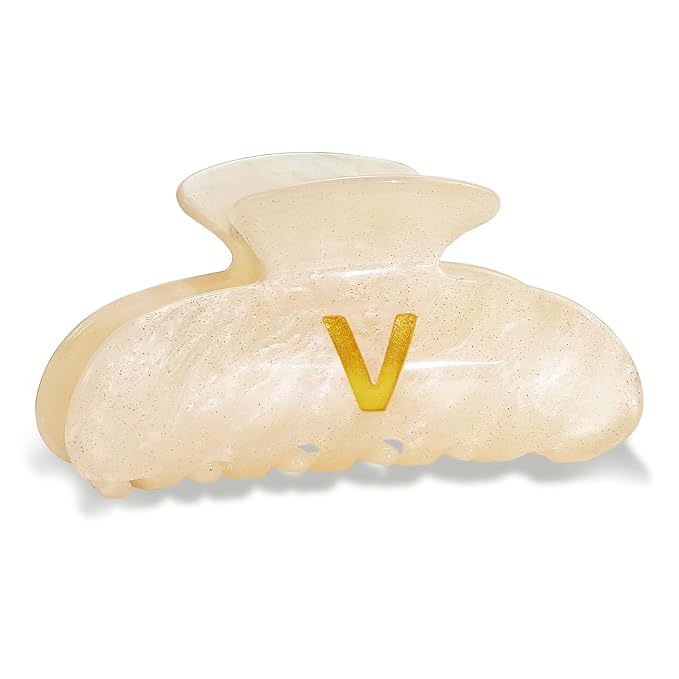 Acrylic Letter Hair Clips for Women - Monogram Hair Claw Alphabet Large Hair Clip, Fashion Glitter Claw Clips Elegant And Durable Hair Accessory, Letter V