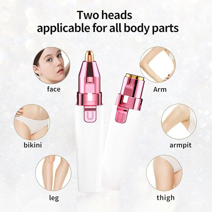 Facial Hair Remover for Women - White USB Rechargeable Eyebrow Trimmer & Face Shaver with LED Light, 2-in-1 Hair Removal Device for Smooth Skin