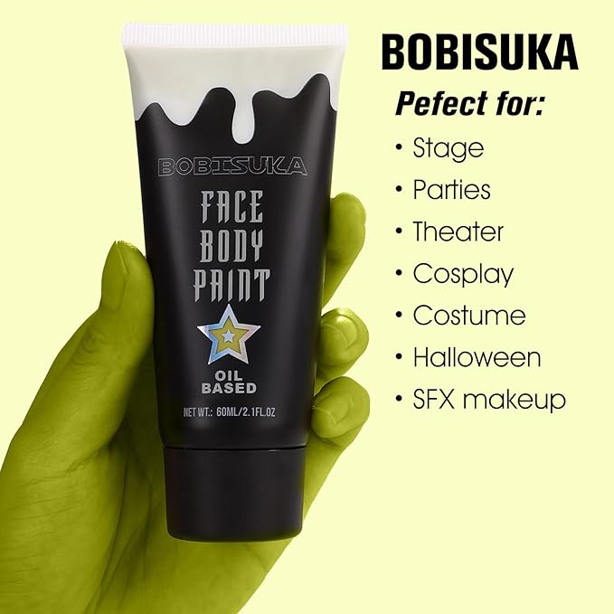 BOBISUKA Ogre Green Face Body Paint, Creamblend Face Painting Kit, Green Eye Black for Sports, Facepaint for Halloween Makeup Zombie, Witch Cosplay, Costume, Theme Parties and Hunting Camo(2.1 Fl.oz)