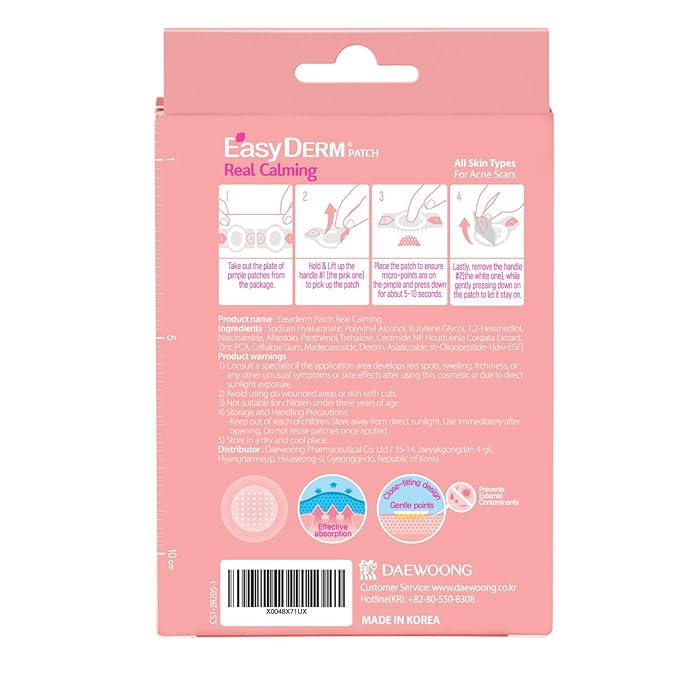 Easyderm Real Calming Patch Microdart Pimple Patches, Clear Nano Micropoint | Niacinamide, Hyaluronic Acid, EGF Acne Dark Spot Care, K-beauty | 12 Counts