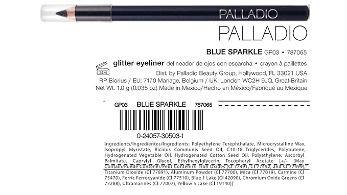 Palladio Glitter Eyeliner Pencil, Longlasting Creamy Cosmetic, Shimmer Eye Liner, Buttery Smooth Tip, Professional Makeup Glittery Pencil, Sharpenable, Blue Sparkle
