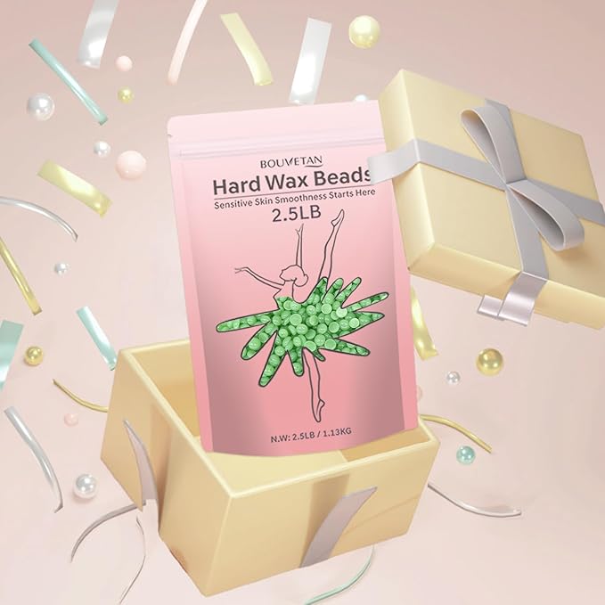 Wax Beads 2.5lb, Bouvetan Hard Wax Beans for Hair Removal, Sensitive Skin, Ideal Beads for Bikini, Legs, Eyebrow, Facial, Brazilian, Full Body Waxing (Aloe)