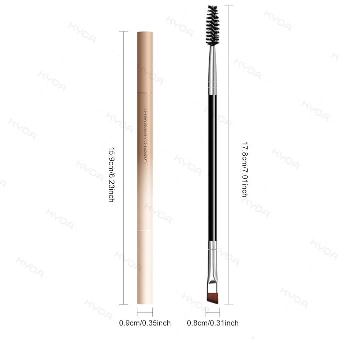 KYDA Microblading Eyebrow Pen, Dual-Ended Eyebrow Pencil with 2-Fork-Tip & Gel Eyeliner for Women, Eye Brow Pen with Gel Eyeliner, Microblading Eye Brow Pencil with Hair Like Strokes, Black