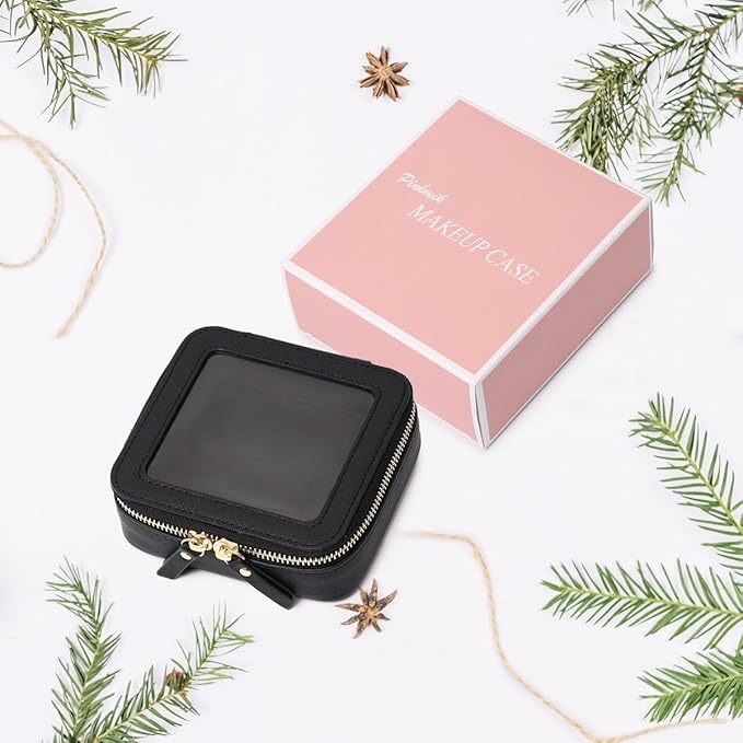 Pinkmik Small Makeup Bag Mini Clear Cosmetic Makeup Case & Toiletry Bag with Zipper Women's Purse Organizer & Car Essentials (Black, MINI)