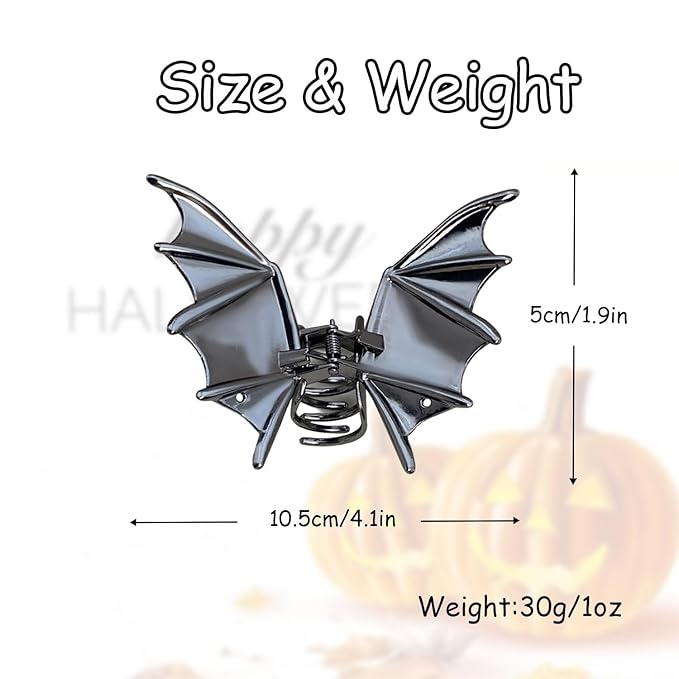 2Pcs Halloween Hair Claw Clips Black and Silver Bat Hair Styling Accessories for Women Girls, Gothic Large Medium Size Catch Clips for thick Hair Holiday Gifts 
