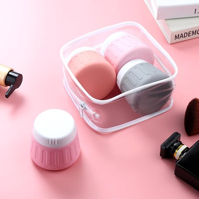 Gemice 3 oz Travel Containers for Toiletries, 4-Pack TSA Approved Travel Size Toiletries Containers for On-the-Go, Small Leak-Proof Travel Essentials Silicone Jar for Shampoo, Lotions, Cleanser