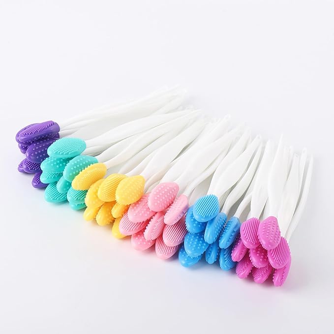 48 Pack Lip Scrub Brush, Silicone Double Sided Lip Exfoliator Brush for Men Women Lip Lightening for Dark Lips - 6 Colors