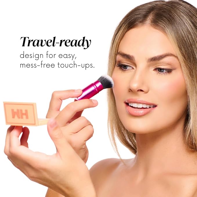 Mini Glamstick Retractable Powder Brush - Travel Face Makeup Brush for Liquid, Cream Buffing & Blending, Cruelty-Free Bristles