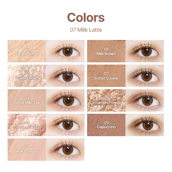 dasique Shadow Palette #07 Milk Latte l Cruelty-Free l 9 Blendable Shades in Smooth Matte and Shimmer Finishes with Gorgeous Pearls