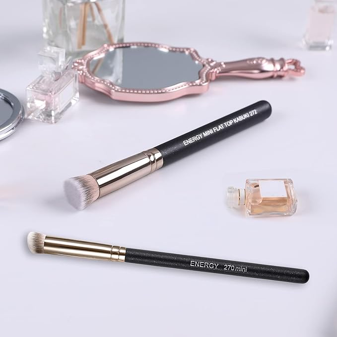 ENERGY Concealer Brush Set - Mini Flat Top Kabuki Brush Slant Concealer Brush for Eyebrows Eyeshadow Under Eye Setting Powder for Liquid Cream Powder Blending