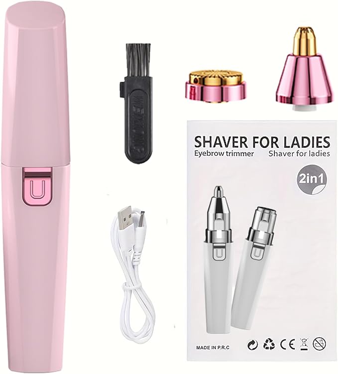 Facial Hair Remover for Women - Pink USB Rechargeable Eyebrow Trimmer & Face Shaver with LED Light, 2-in-1 Hair Removal Device for Smooth Skin