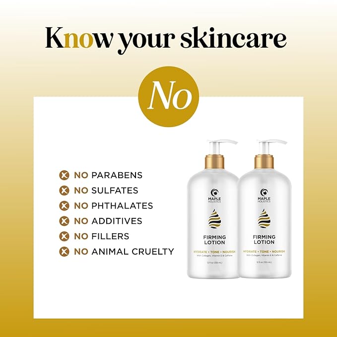 Maple Holistics Skin Firming Body Lotion for Women - Caffeine & Collagen Body Lotion with Hyaluronic Acid for Dry Crepey Loose Skin and Cellulite (2 Pack)