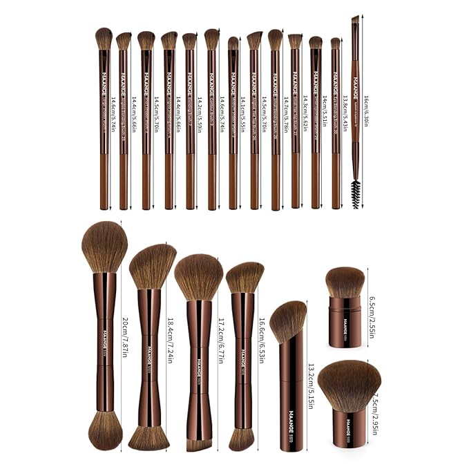 MAANGE 20 PCS Foundation Makeup Brush Set, Double-ended Kabuki Brush Contour for Liquid Powder Concealer Cream Blending Blush Makeup Tools (Brown)