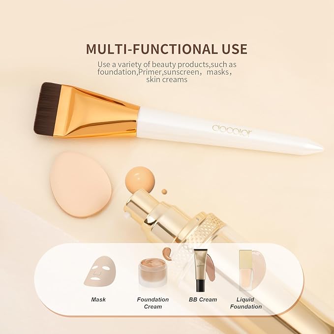 docolor Flat Foundation Brush for Liquid Makeup - 2Pcs Mini Powder Puff Set Premium Korean Makeup Brush for Blending, Cream Portable Finger Puffs Perfect for Under Eye Setting, Concealer