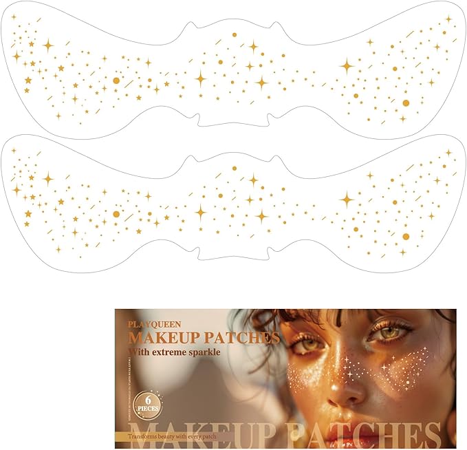 Golden Glitter Freckles Face Tattoo - Waterproof Sparkle Makeup Patches, 6 Count: Essential for Music Parties & Festivals
