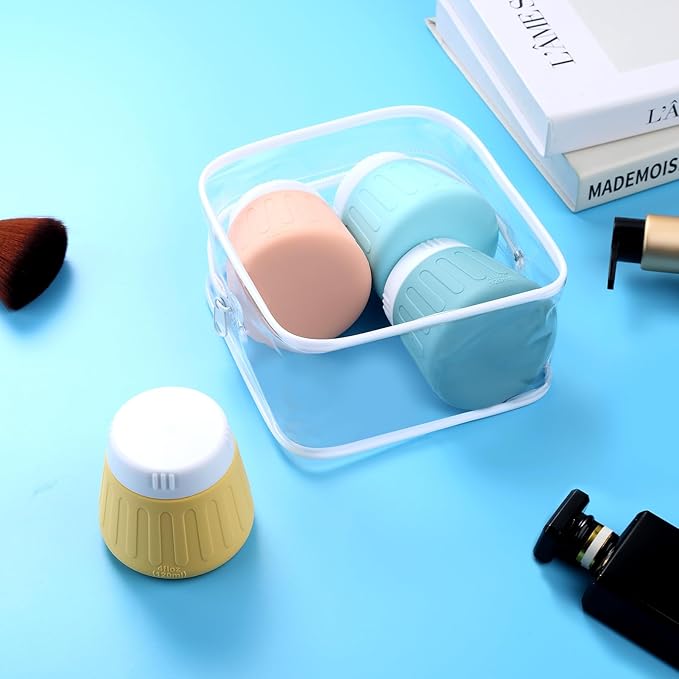 Gemice 4 OZ Travel Size Containers for Toiletries, Leak-Proof Silicone Slime Jars with Lids, BPA Free Small Round Cosmetic Slime Container for Lotion, Cream, Ointments, Travel Storage (4 Pack)