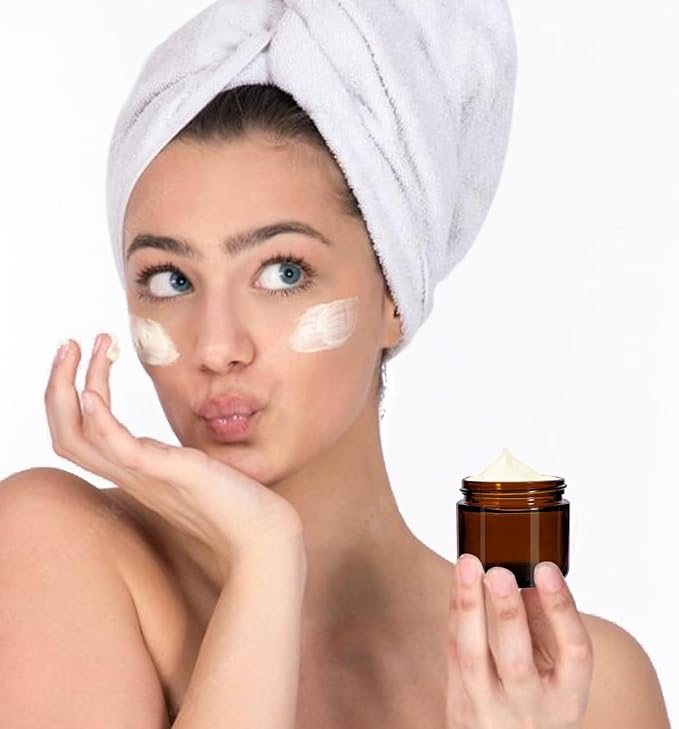 24 Pack 1 oz Round Amber Glass Cosmetic Jars with Lids And Inner Liners, Travel Glass Jars, Refillable Cosmetic Containers for Lotion, Lip Scrub, Makeup, Eyeshadow, Slime, Paint