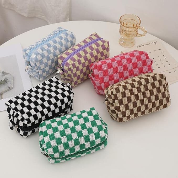 PAZIMIIK Checkered Makeup Bag for Purse Portable Zipper Make Up Pouch Small Cosmetic Case for Travel Accessories (6PCS Colorful)