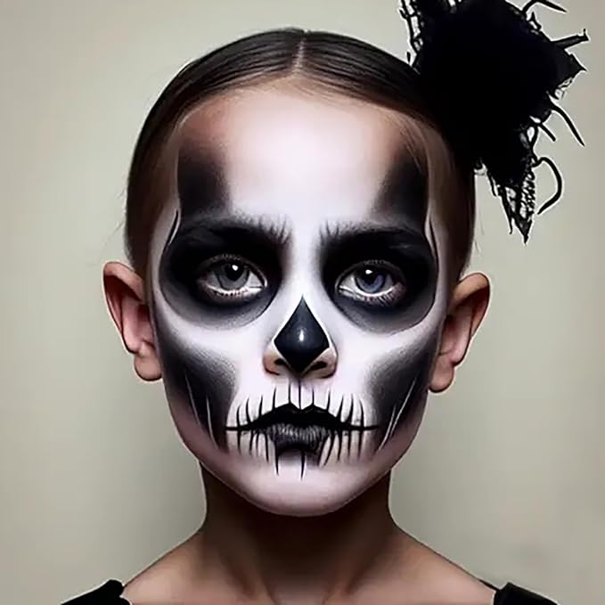 Mysense Black&White Face Body Hair Paint Stick,Water Based Washable Temporary Hair Color,Non-toxic Cream Body Paint for Adults and Kids Halloween SFX Cosplay Clown Skull Zombie Makeup,0.5oz/pc