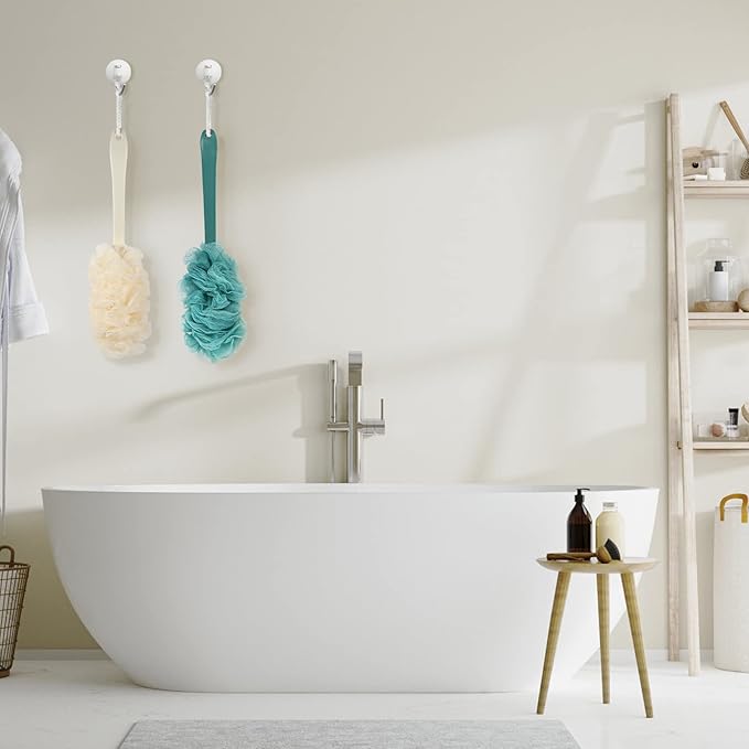 2Pack Back Scrubber for Shower,PIPUHA Loofah Sponge Shower Brush Using Body Exfoliating with Long Handle, Loofah on a Stick for Men Women, Bathing Accessories for Body Brushes (Blue and White)