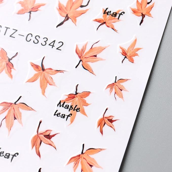 Fall Pumpkin Nail Art Stickers Decals 3D Maple Leaf Thanksgiving Day Nail Stickers Nail Art Supplies 6PCS Autumn Maple Leaves Nails Adhesive Decals Manicure Sliders for Women DIY Nail Decorations