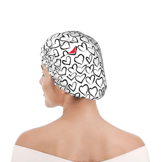 Love Hearts Shower Cap For Women Reusable Waterproof Double Layers Bath Cap Hair Protection Elastic Ladies Spa Salon Shower Hat