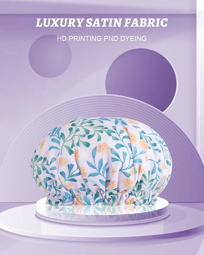 Aquior Shower Caps, Double Layer Waterproof Shower Cap for Women, Reusable Large Shower Cap for all Hair Lengths with EVA Lining, Soft Bath Shower Caps