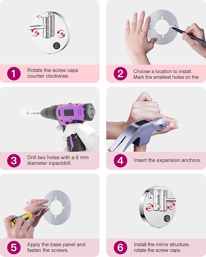 Benbilry 9" Large Wall Mounted Lighted Makeup Mirror, 1X/10X Magnifying 2-Sided AC Plug-in Powered Bathroom Mirror with 3 Color Lights, Touch Dimmable, Extended Arm 360° Rotation, Chrome