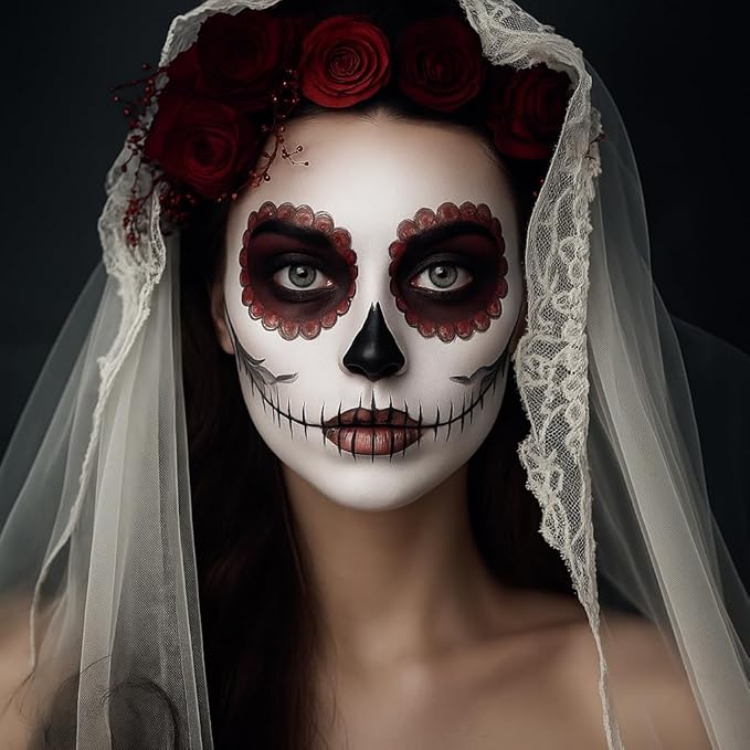 BOBISUKA Black & White Face Body Paint + Setting Powder + 3PCS Artist Brushes Face Painting Kit for Adult Large Capacity Professional Oil Based Cream Paints Palette For Halloween Clown Skeleton Vampir