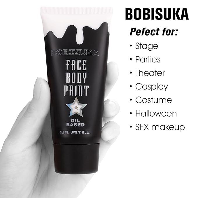 White Face Paint, Clown Makeup Body Paint, Blendable Cream Face Painting Kits for Skull Joker Vampire Mime , Halloween Skeleton Cosplay, Costume, Parties,Stage, Theater, 2.1 fl oz (60ml)