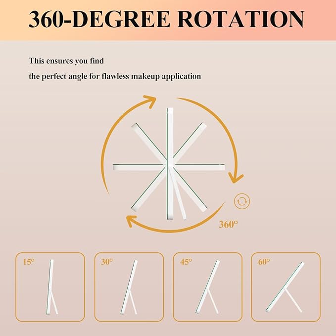 Ligheted Vanity Mirror with Lights, 14" x 10" LED Makeup Mirror, 3 Modes Light, Smart Touch Control Dimmable, 360°Rotation, Rectangle White Frame