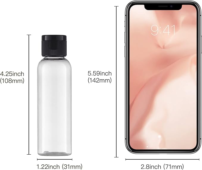 Tekson Travel Bottles Empty 2oz (10 PCS), Plastic Travel Size Cosmetic Container, TSA Amber Squeeze Bottle for Shampoo, Conditioner (Flip Cap)